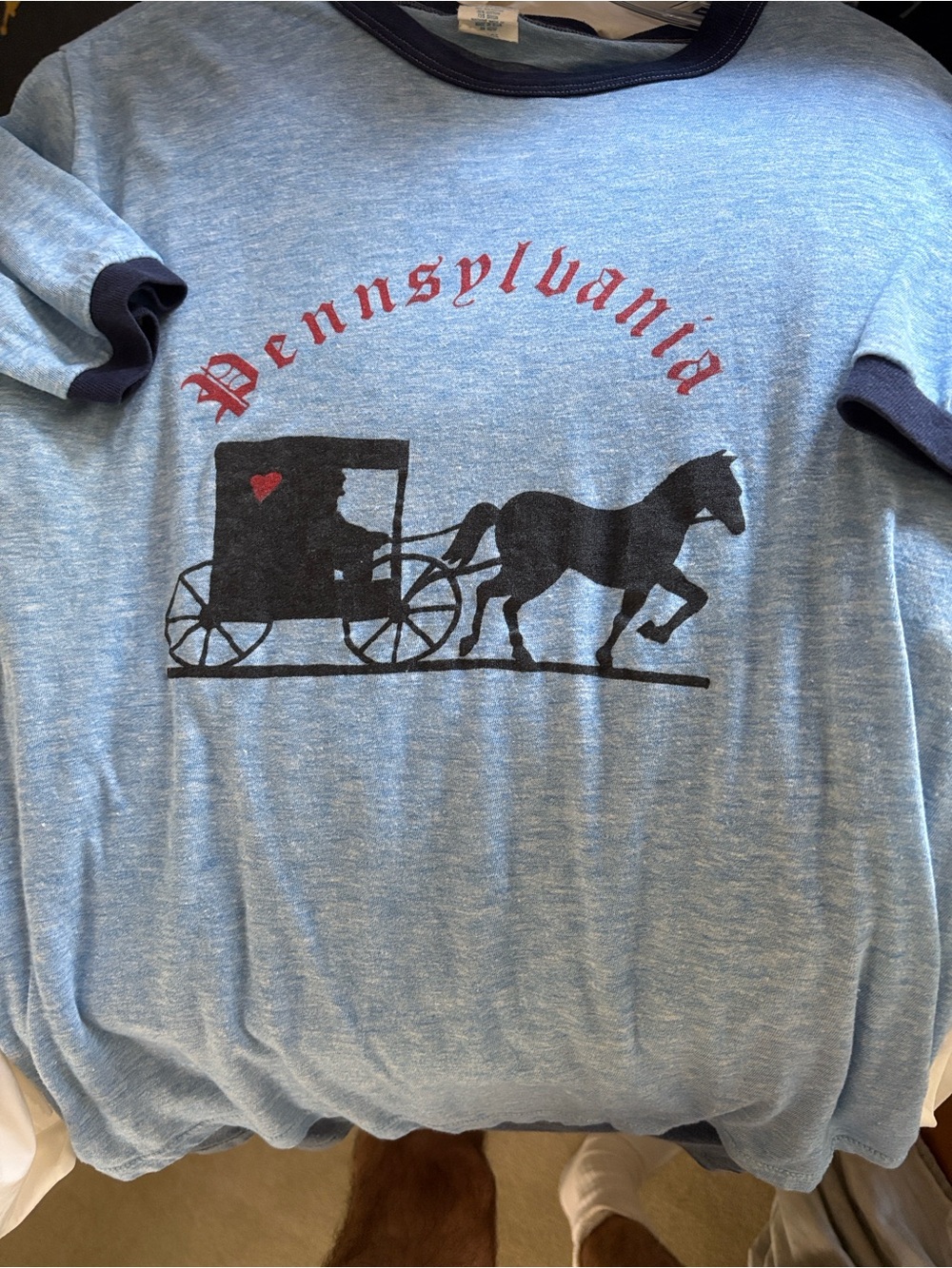 Blue Graphic Tee with Horse and Carriage Design